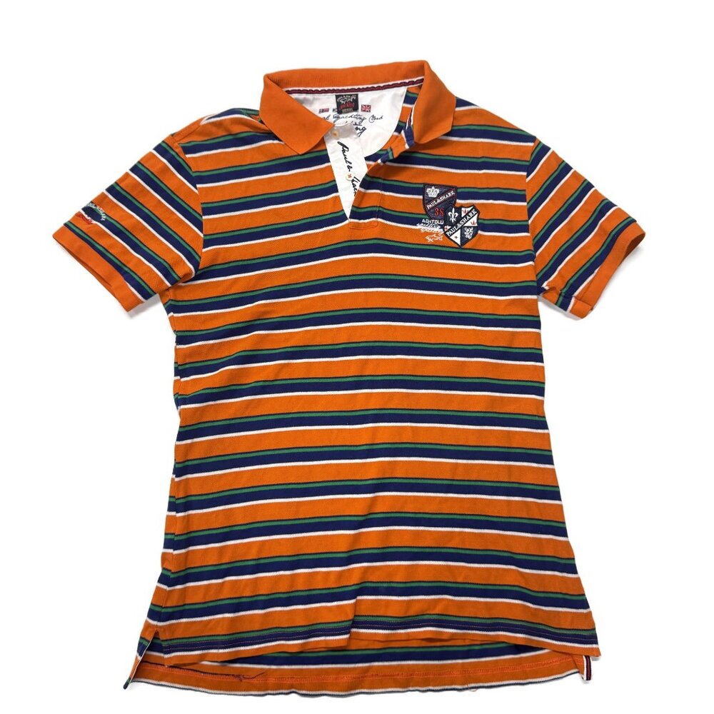Paul & Shark Polo Shirt Womens XXL Short Sleeve Orange Striped Crest Logo Patch